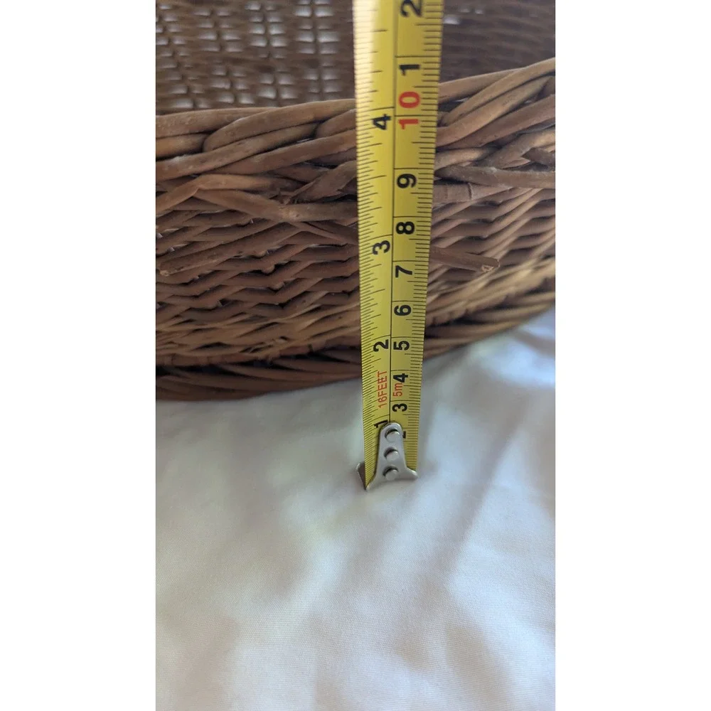 Vintage Style Brown Wicker Oval Storage Basket Footed Farmhouse Decor 14.5in